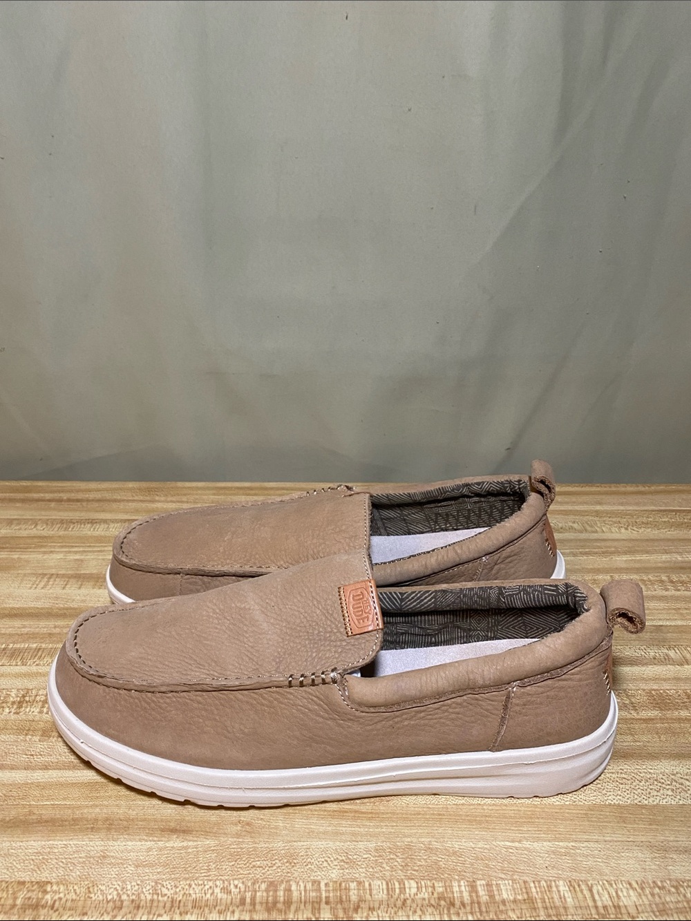 Hey Dude Wally Grip Moc Craft Leather Slip On Shoes Mens 10